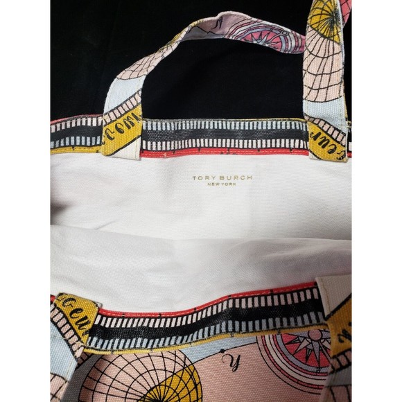 Tory Burch Bag Printed Canvas Tote EUC Summer Pool Picnic Beach All Over Print - Picture 8 of 12